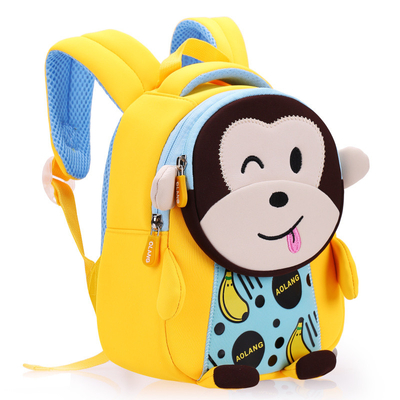 Ransel Anak Tahan Air Monyet Neoprene 3D Kartun Lucu Tas Sekolah Anti Hilang 2 Ukuran