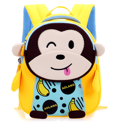 Ransel Anak Tahan Air Monyet Neoprene 3D Kartun Lucu Tas Sekolah Anti Hilang 2 Ukuran