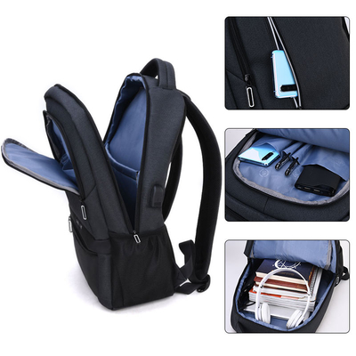 Ransel Pengisian USB Eksternal Pria Laptop Tas Sekolah Nilon Tahan Air
