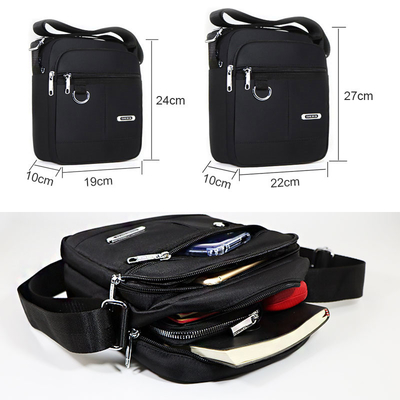 Travel Shoulder Messenger Bag 2 Ukuran Hitam Nylon Crossbody Bag Kasual Tahan Air