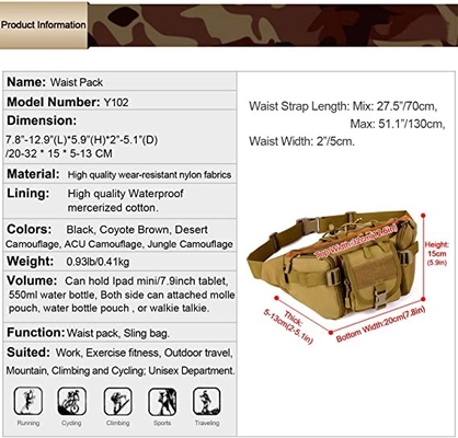 Tas Pinggang Taktis Molle Paket Pinggang Militer Untuk Luar Ruangan Berjalan Lari Hiking Camping