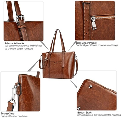 Tas Messenger Kulit Wanita Vintage Tas Tote Laptop 15,6 Inci