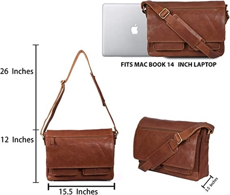 14inch Laptop Wanita Tas Messenger Kulit Kanvas Kulit Sapi 400g