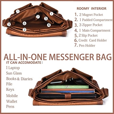 14inch Laptop Wanita Tas Messenger Kulit Kanvas Kulit Sapi 400g