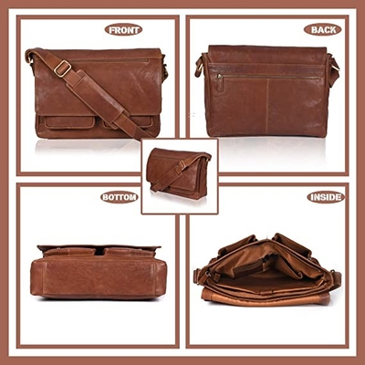 14inch Laptop Wanita Tas Messenger Kulit Kanvas Kulit Sapi 400g
